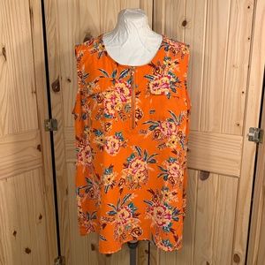 Cathy Jean Women's Orange Floral Tank Top with Silver 1/4 Zipper Front, Size XL